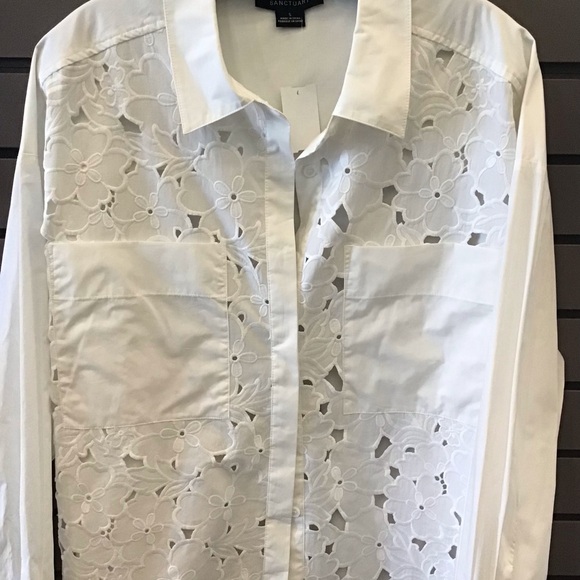 Sanctuary Other - Sanctuary White Floral Eyelet Button-Down Blouse